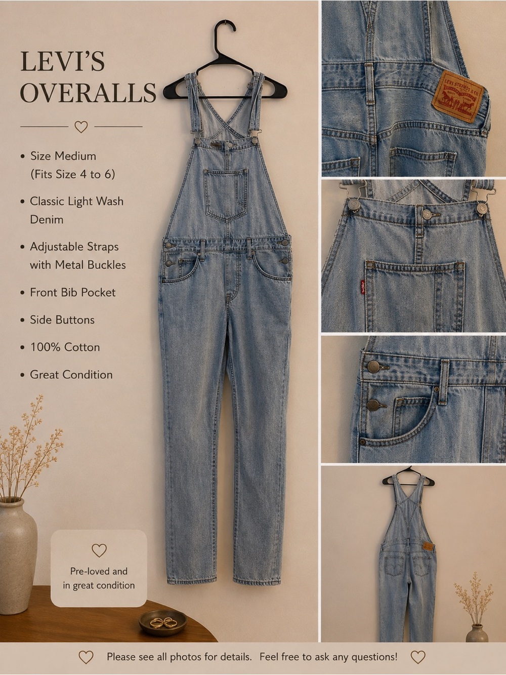 Levi's Light Wash Denim Overalls - Light Blue